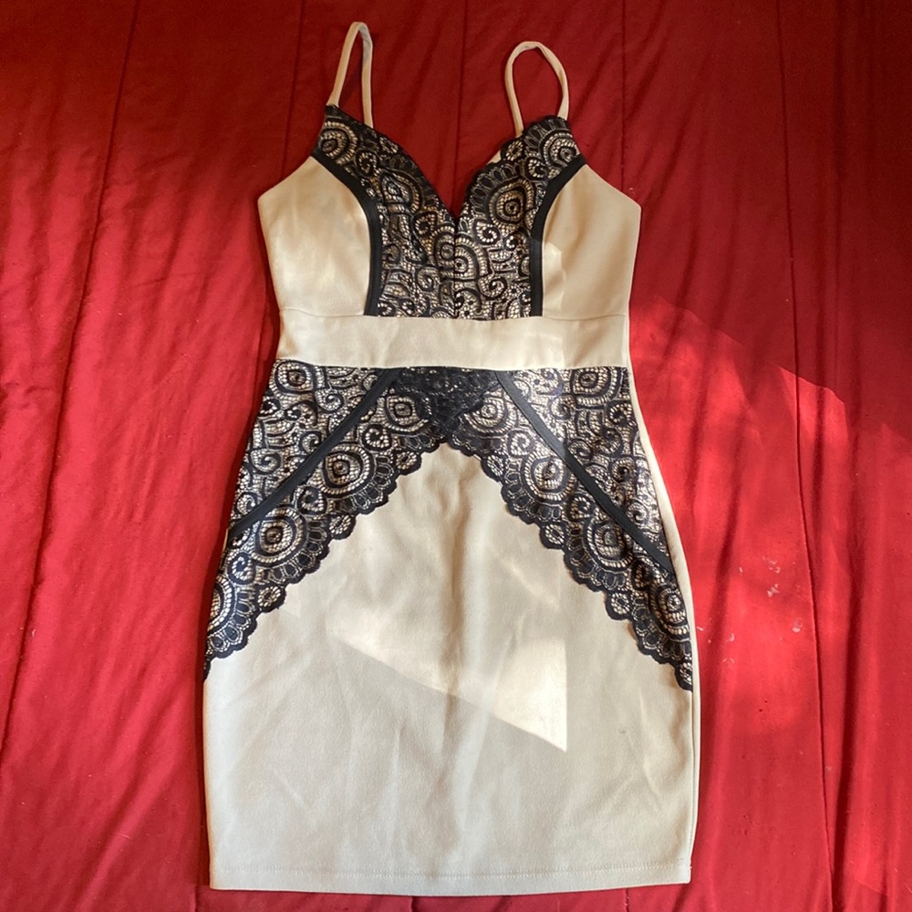 Cream and black mini dress